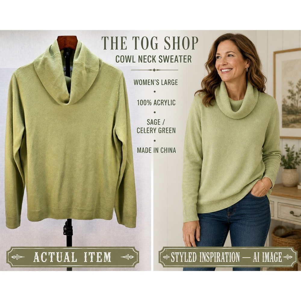 The Tog Shop Cowl Neck Sweater Womens Large Lime Green Knit Pullover Grandmacore